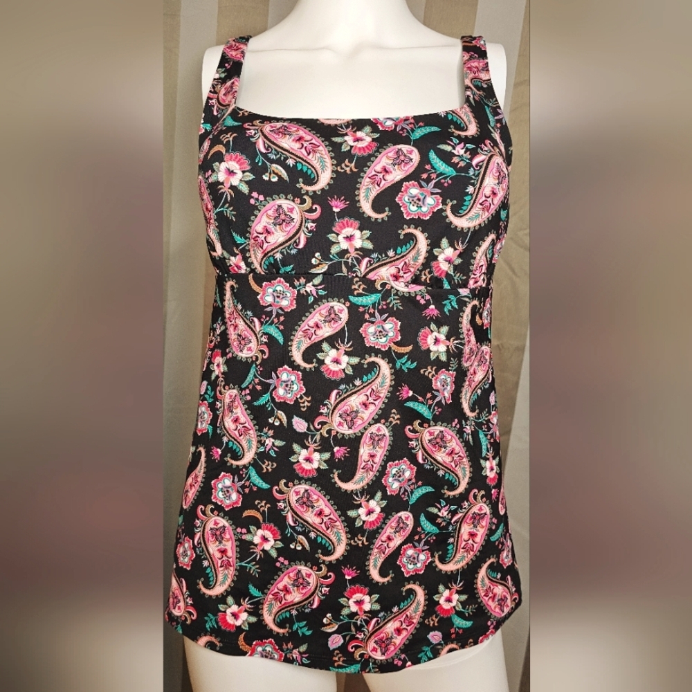 Lands' End Tankini Top Paisley Print Square Neck Women's NWT 8